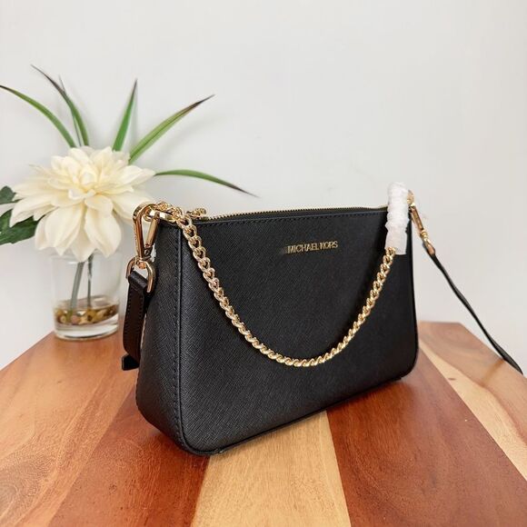 NWT MICHAEL KORS Jet Set travel Medium Pouchette Saffiano Leather Crossbody Bag - Picture 2 of 9